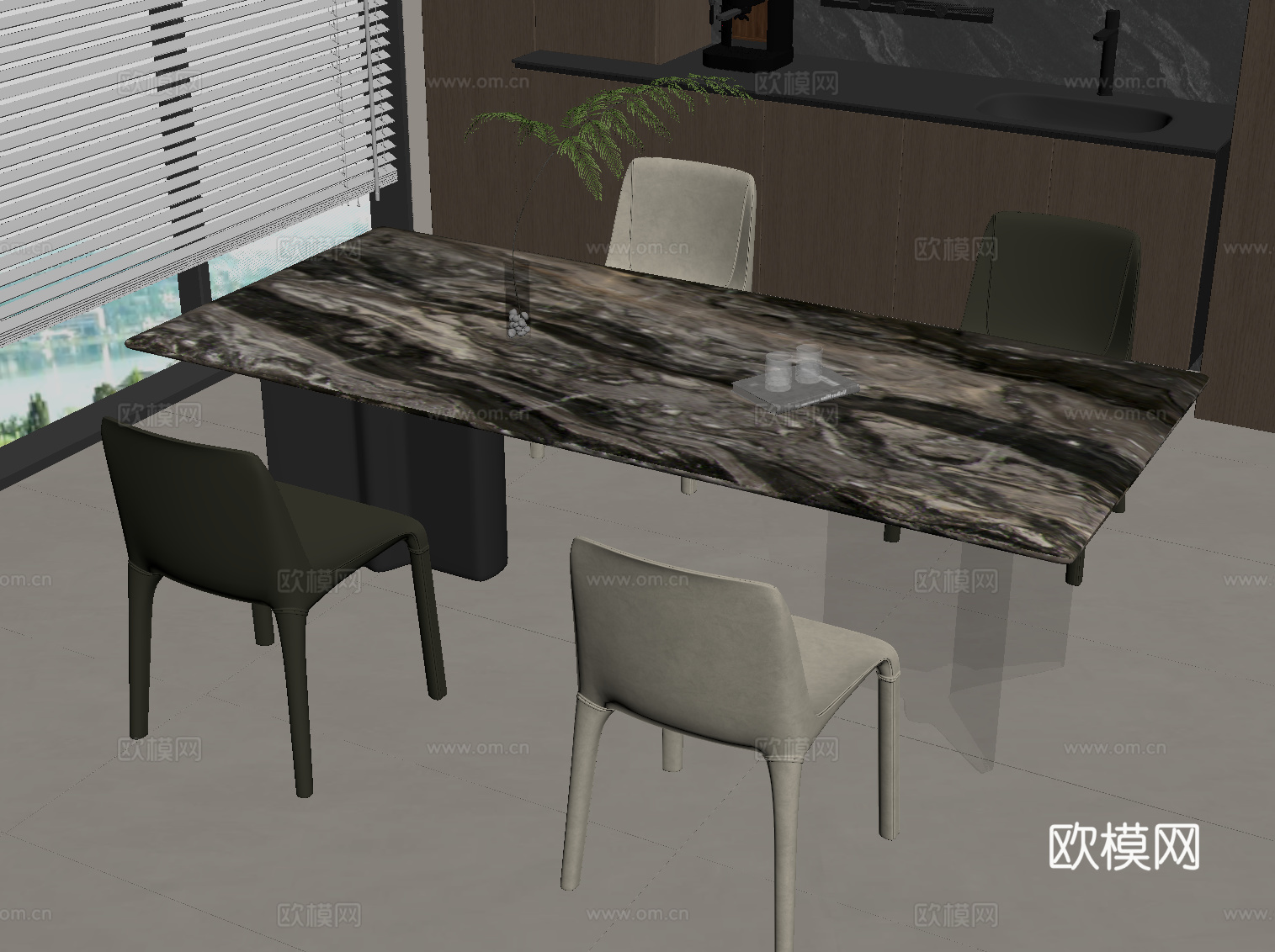 现代意式餐桌椅su模型