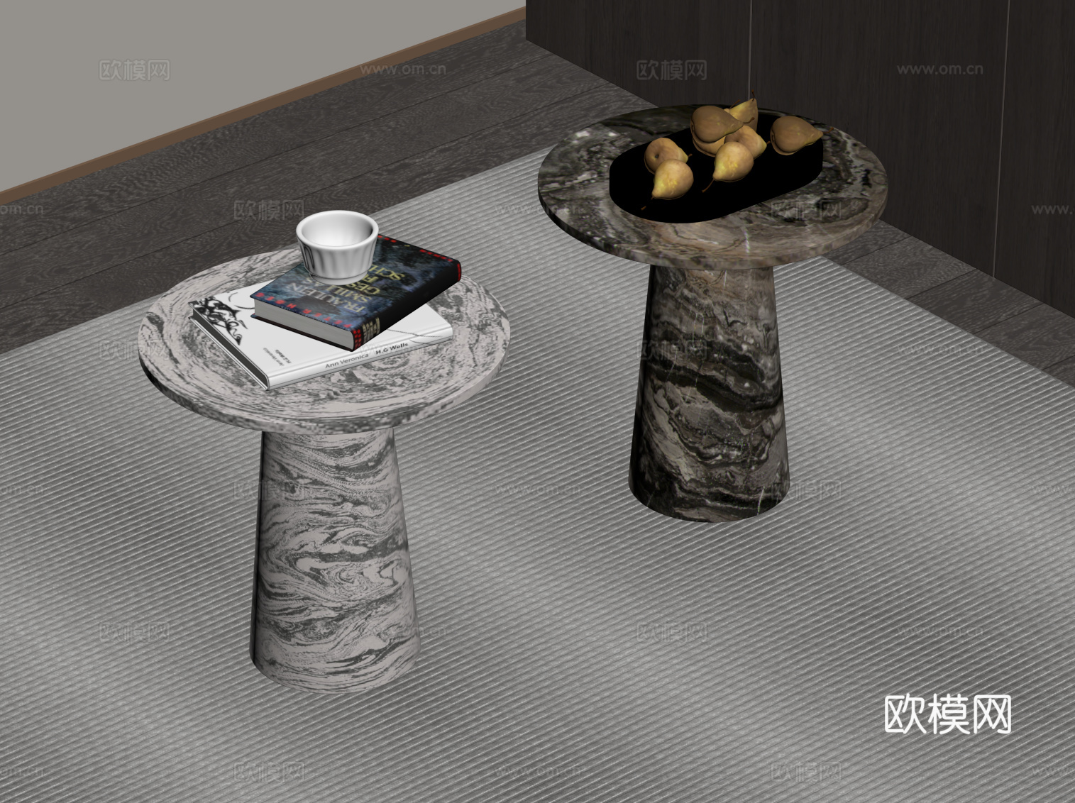 现代意式边几 大理石圆几su模型