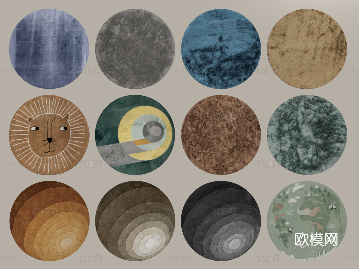 现代圆形地毯 毛绒地毯 布艺地毯 客厅地毯 儿童地毯su模型