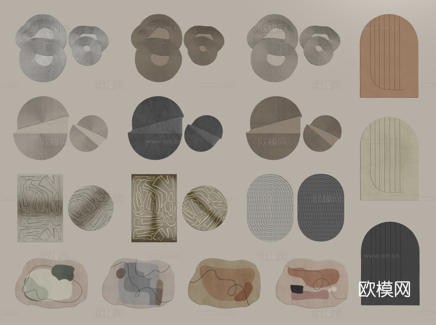 现代圆形地毯 异形地毯 毛绒地毯 布艺地毯 儿童地毯su模型