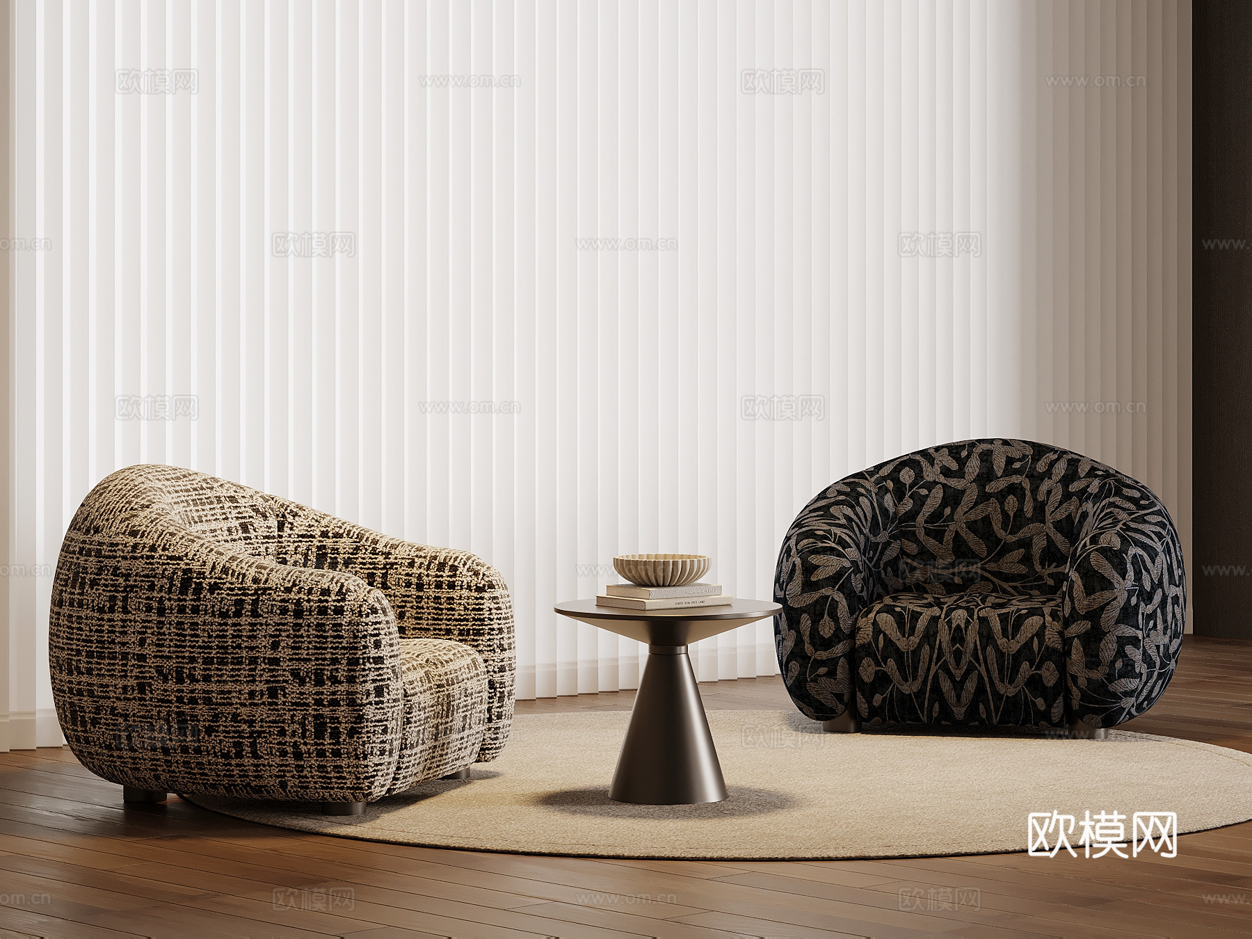 现代中古布艺沙发 单人休闲沙发3d模型下载