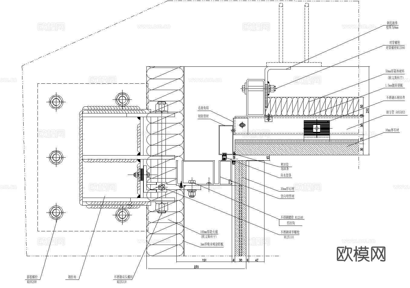 99套单元幕墙窗口节点详图cad施工图