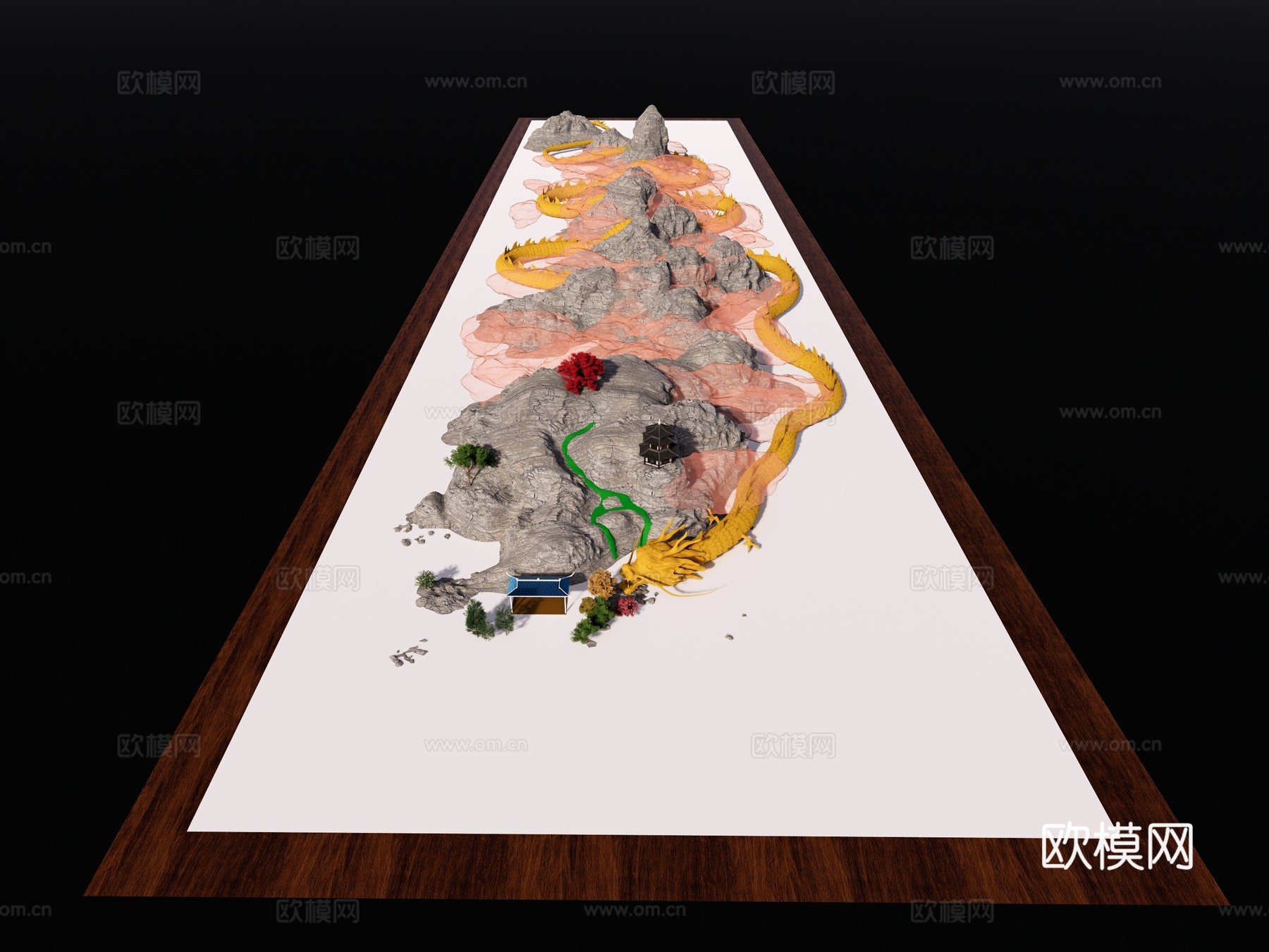 龙 大山 石 摆件 装饰su模型