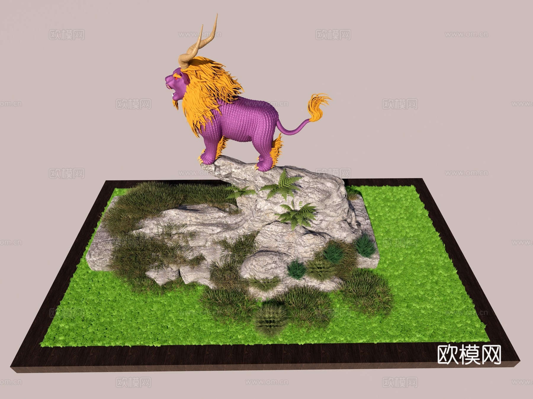 狮子 神兽 山海经 摆件 山 草原su模型