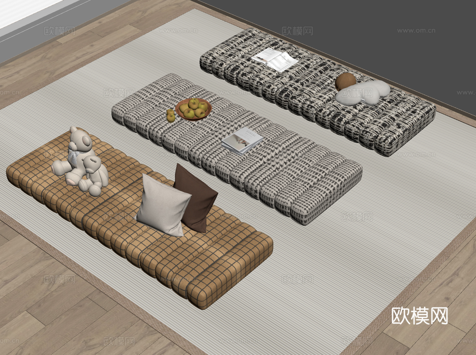 现代布艺飘窗垫 坐垫su模型