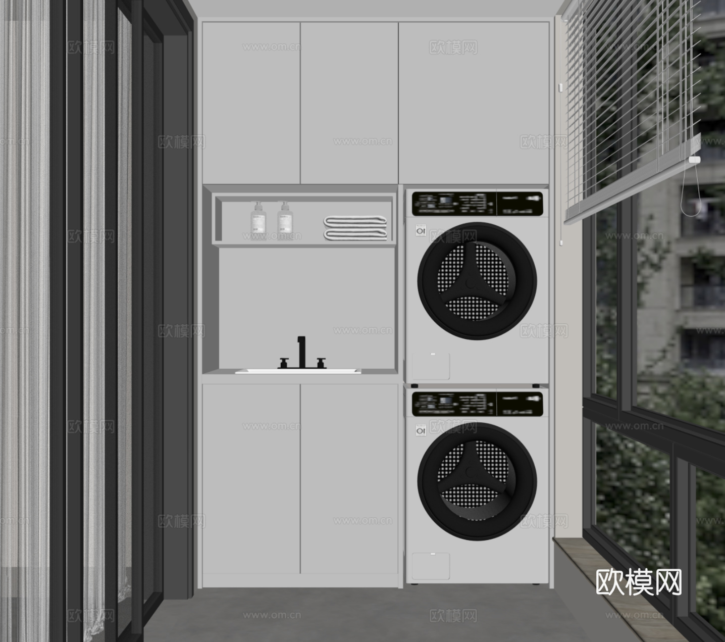 现代阳台柜 洗衣机柜su模型
