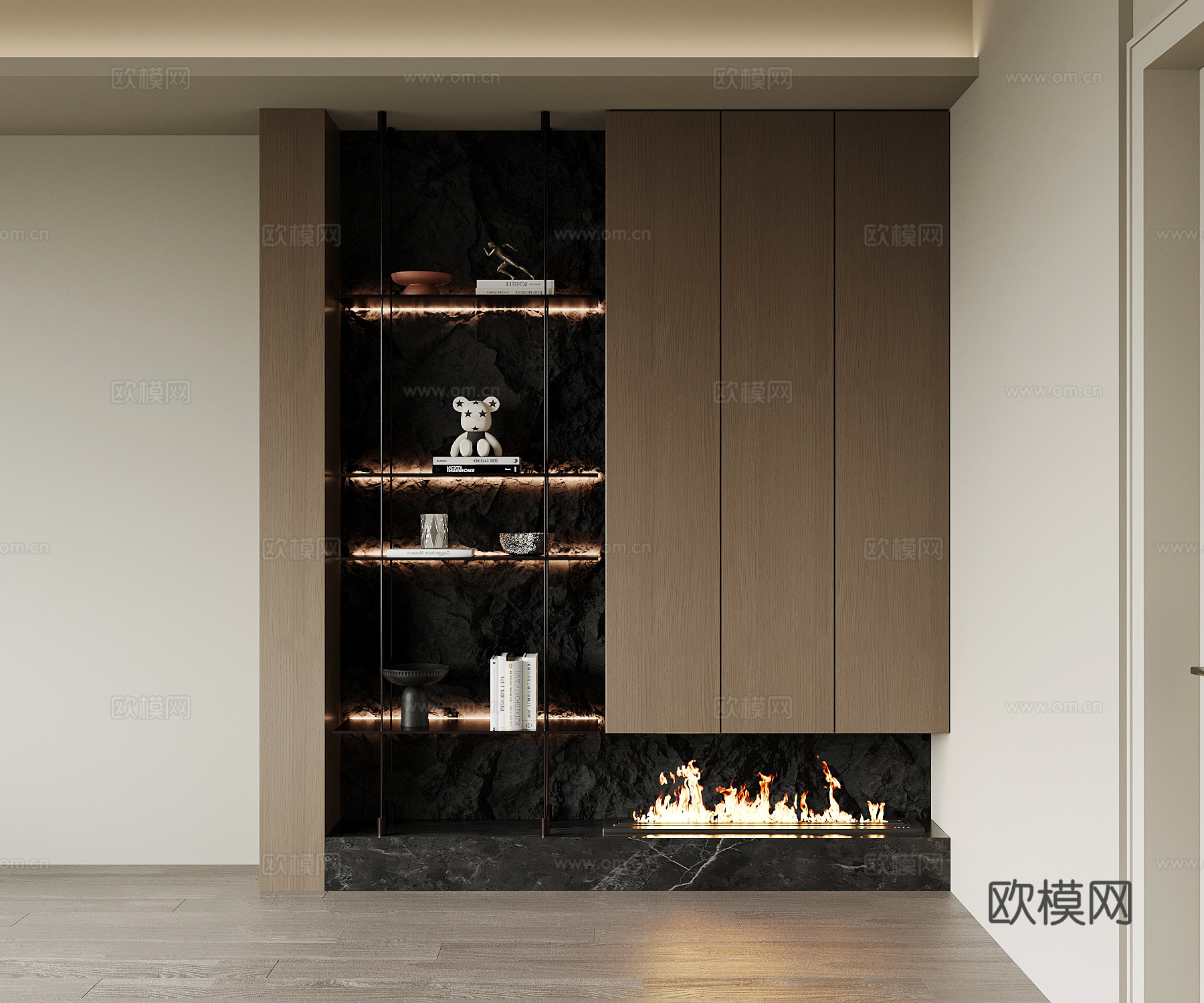 现代意式书柜 书架su模型