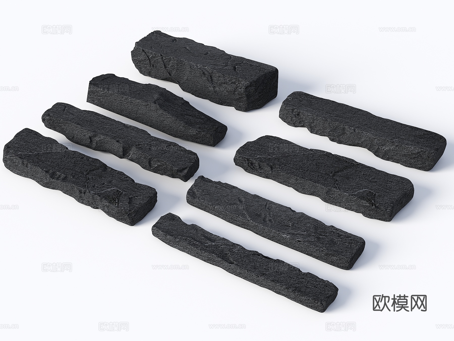 现代汀步 弹石路面 老石板 中式汀步 石板路 游步道 景观园su模型