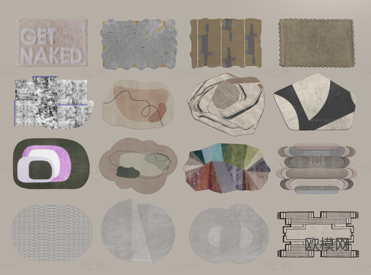 现代圆形地毯 异形地毯 毛绒地毯 布艺地毯 儿童地毯su模型