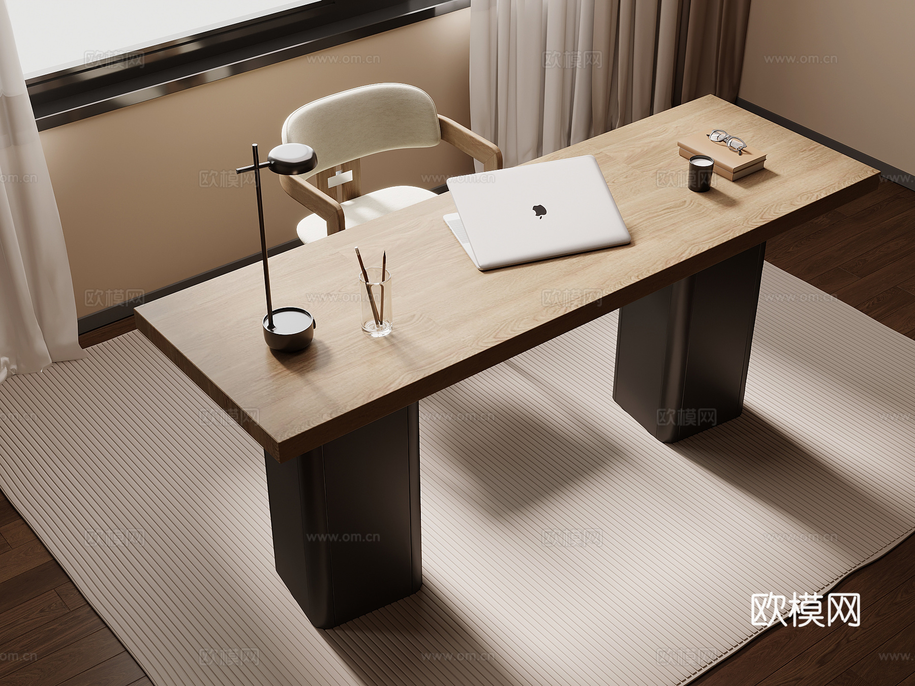 侘寂风书桌椅 办公桌椅su模型