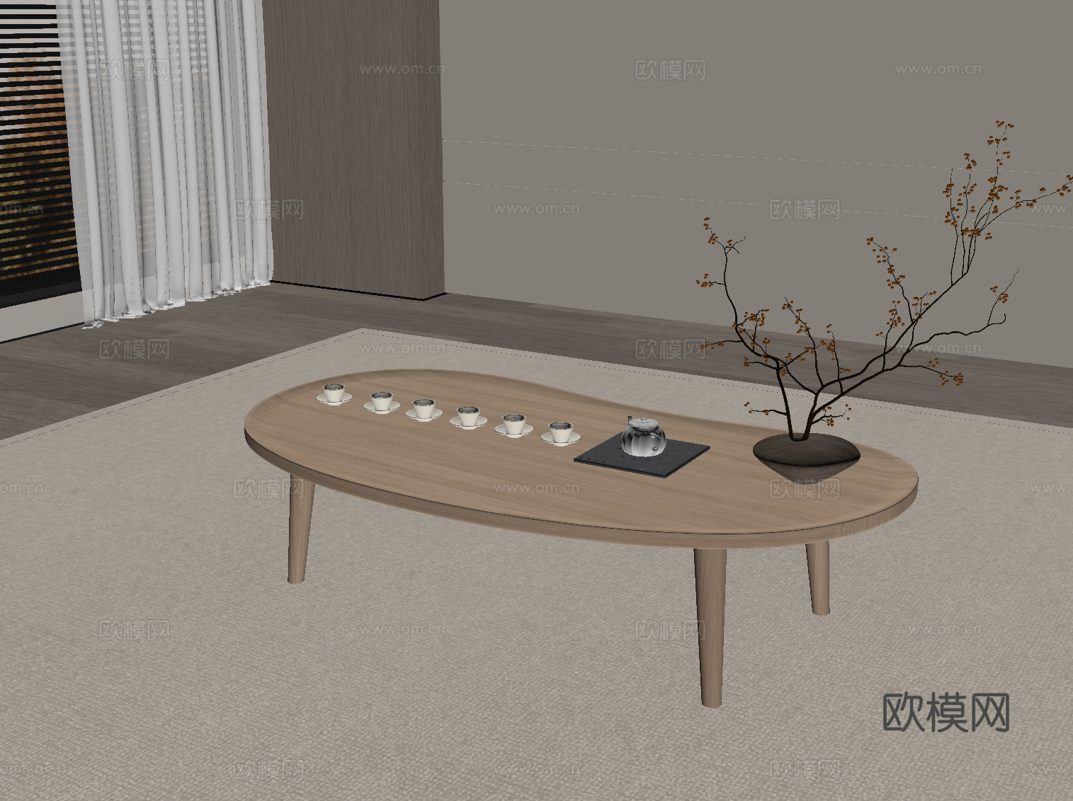 现代茶几 异形茶几 实木茶几su模型