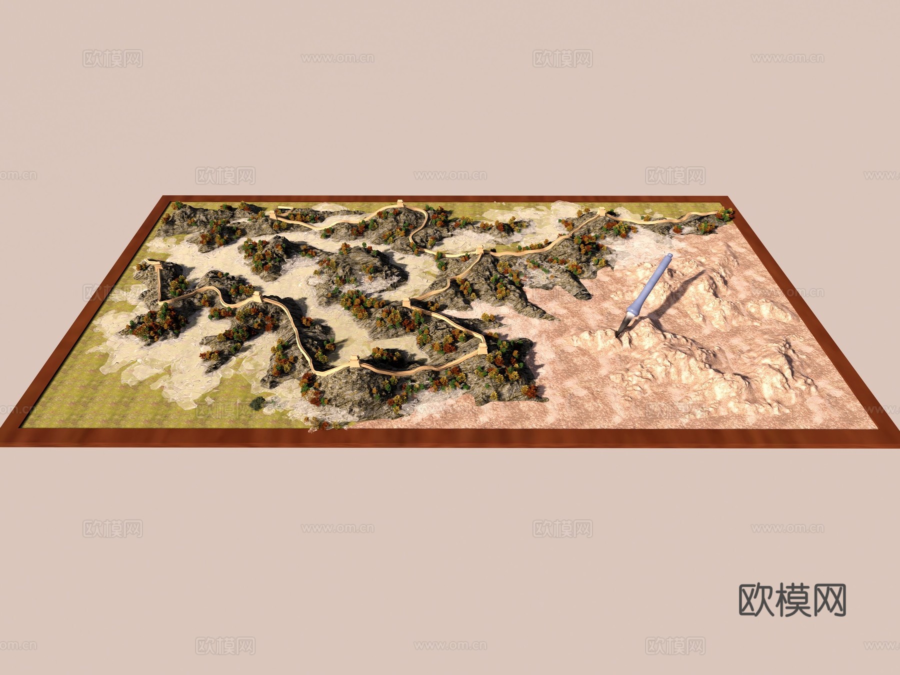 长城 万里长城 大山 摆件su模型