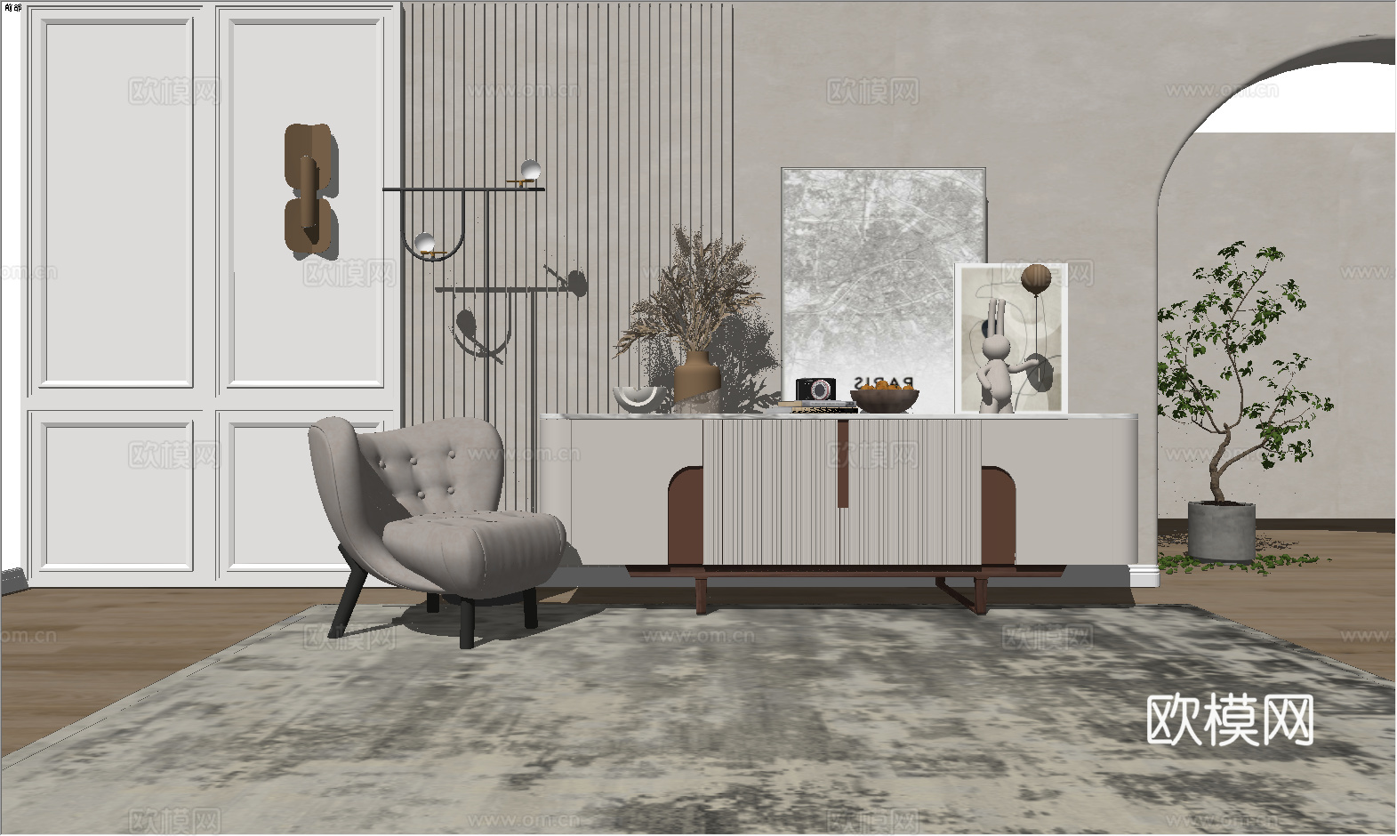 现代轻奢玄关柜餐边柜电视柜su模型