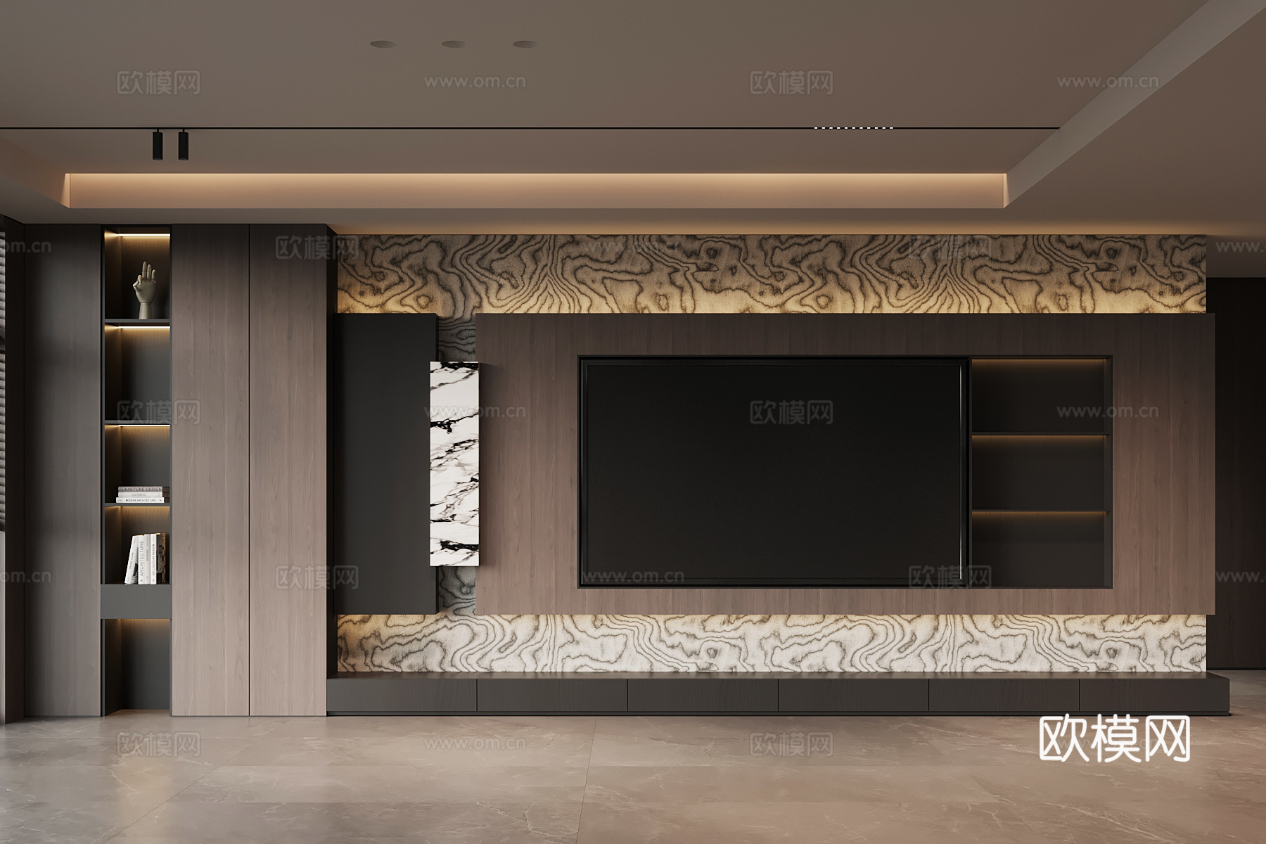 现代意式电视背景墙su模型