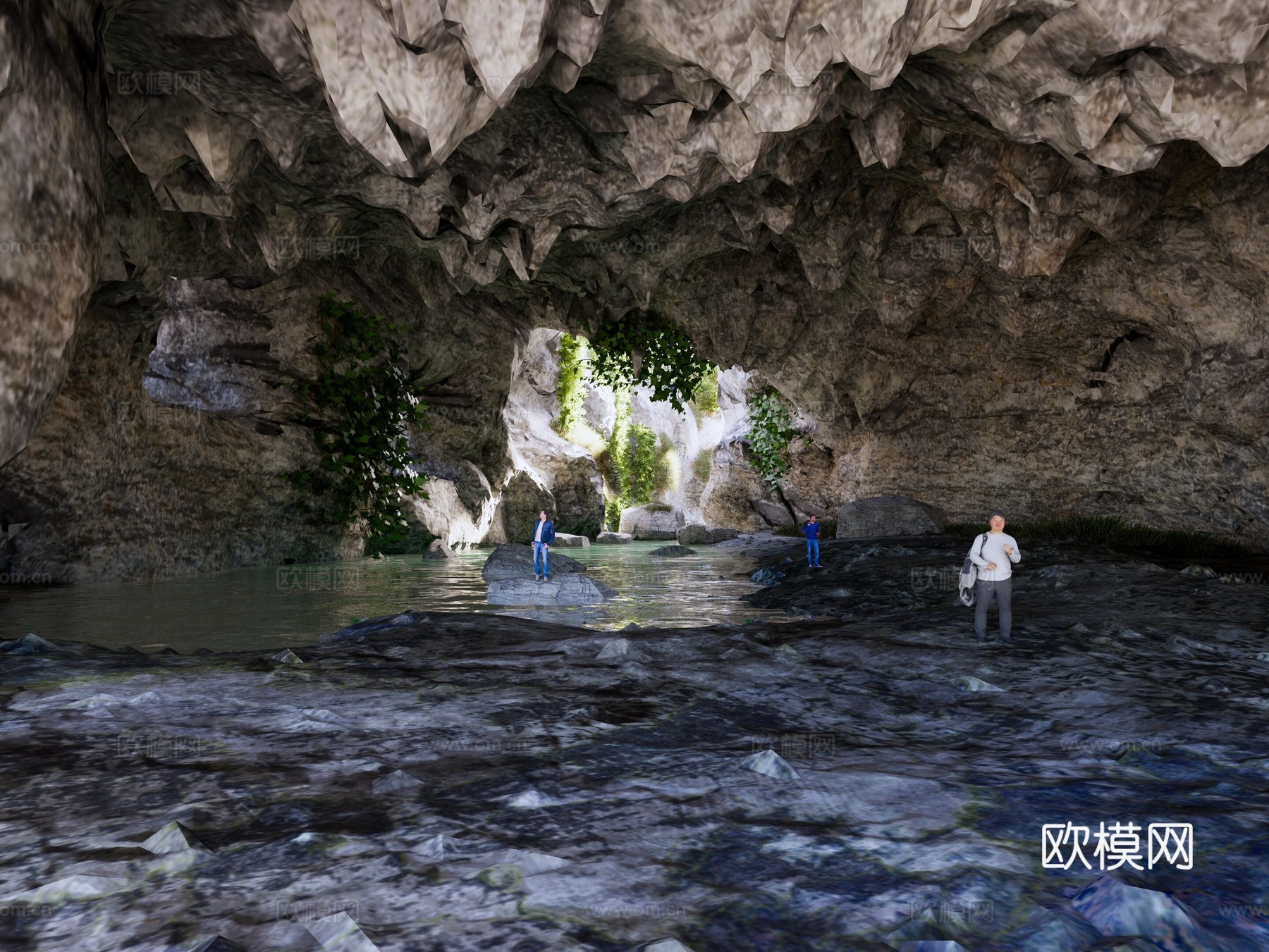 山 山洞 暗河 水 洞口su模型下载（渲染图1）