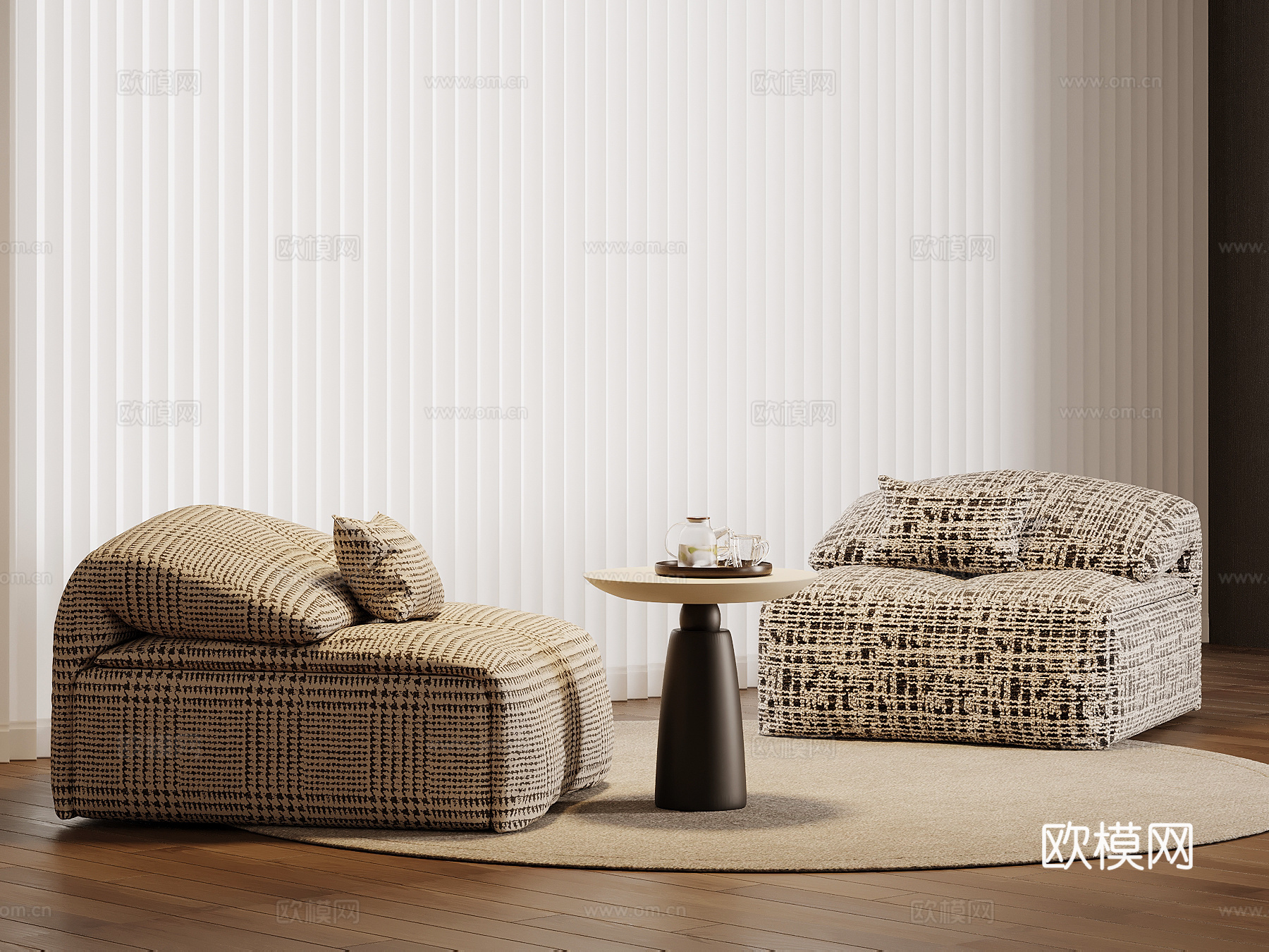 现代布艺懒人沙发 休闲沙发su模型