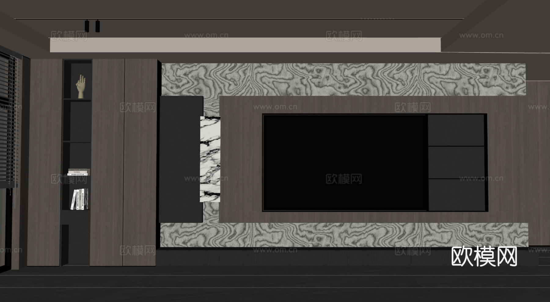现代意式电视背景墙su模型