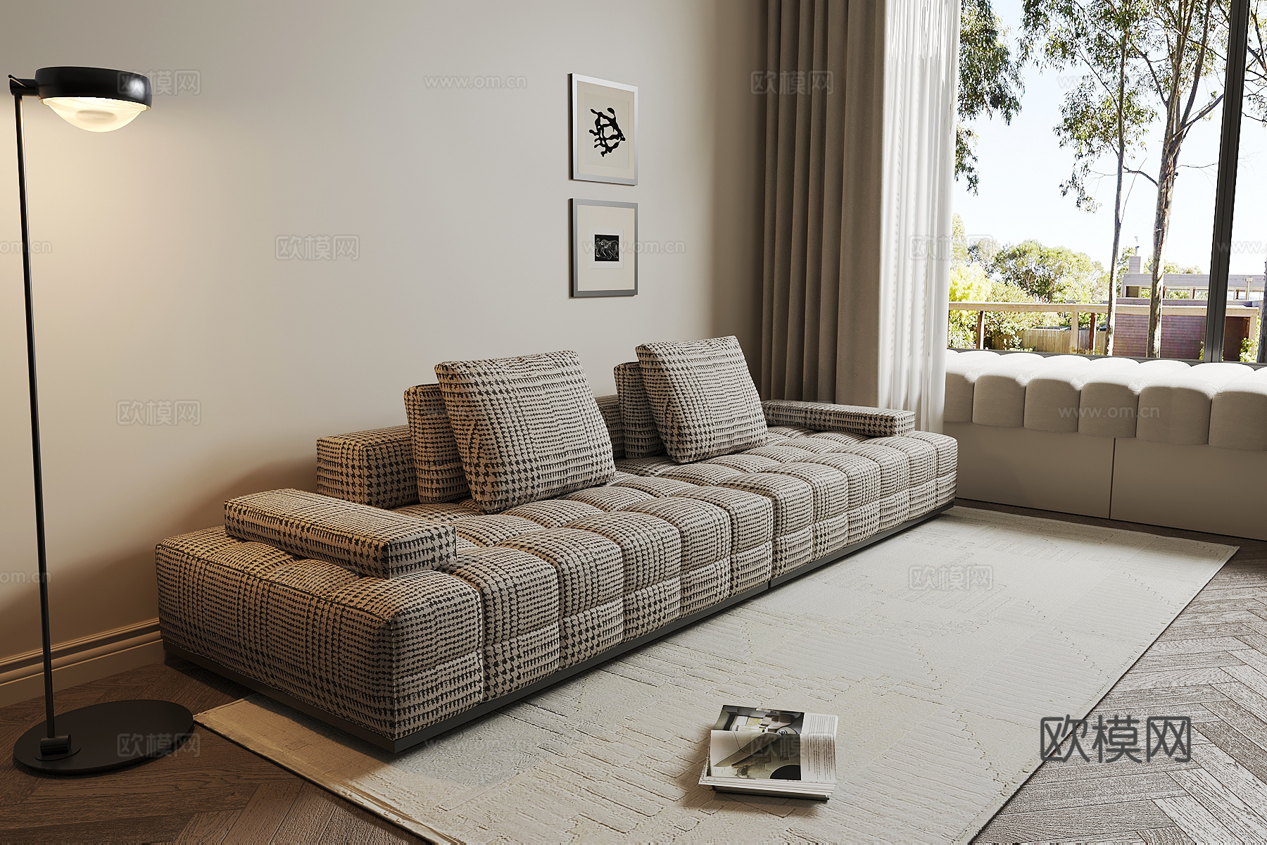 现代布艺沙发 多人沙发su模型