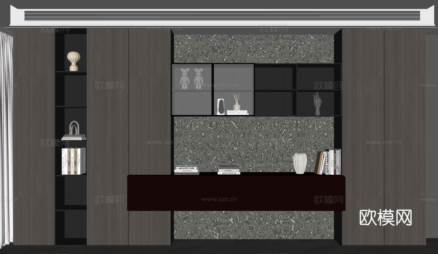 现代意式书柜su模型