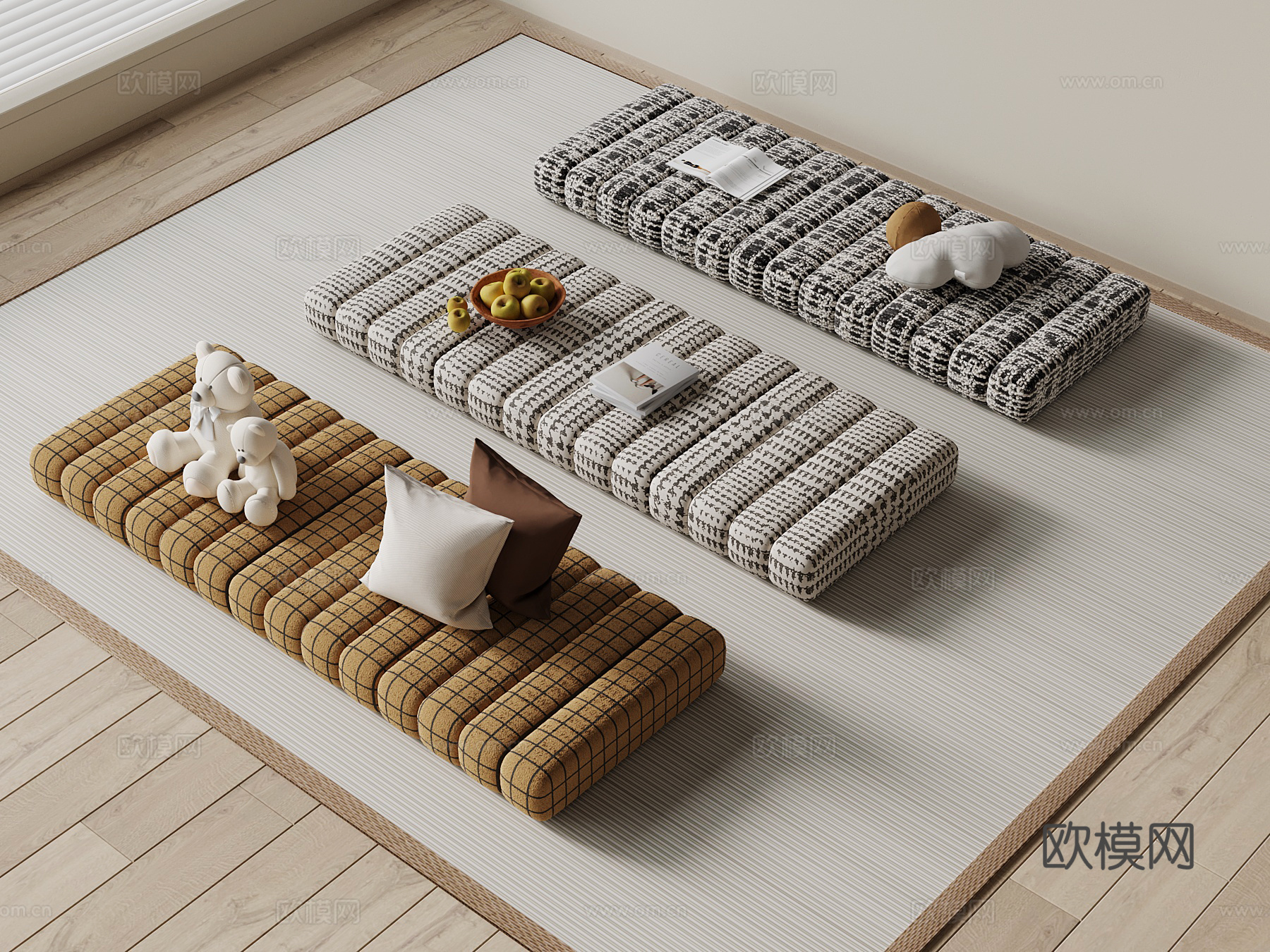 现代布艺飘窗垫 坐垫su模型