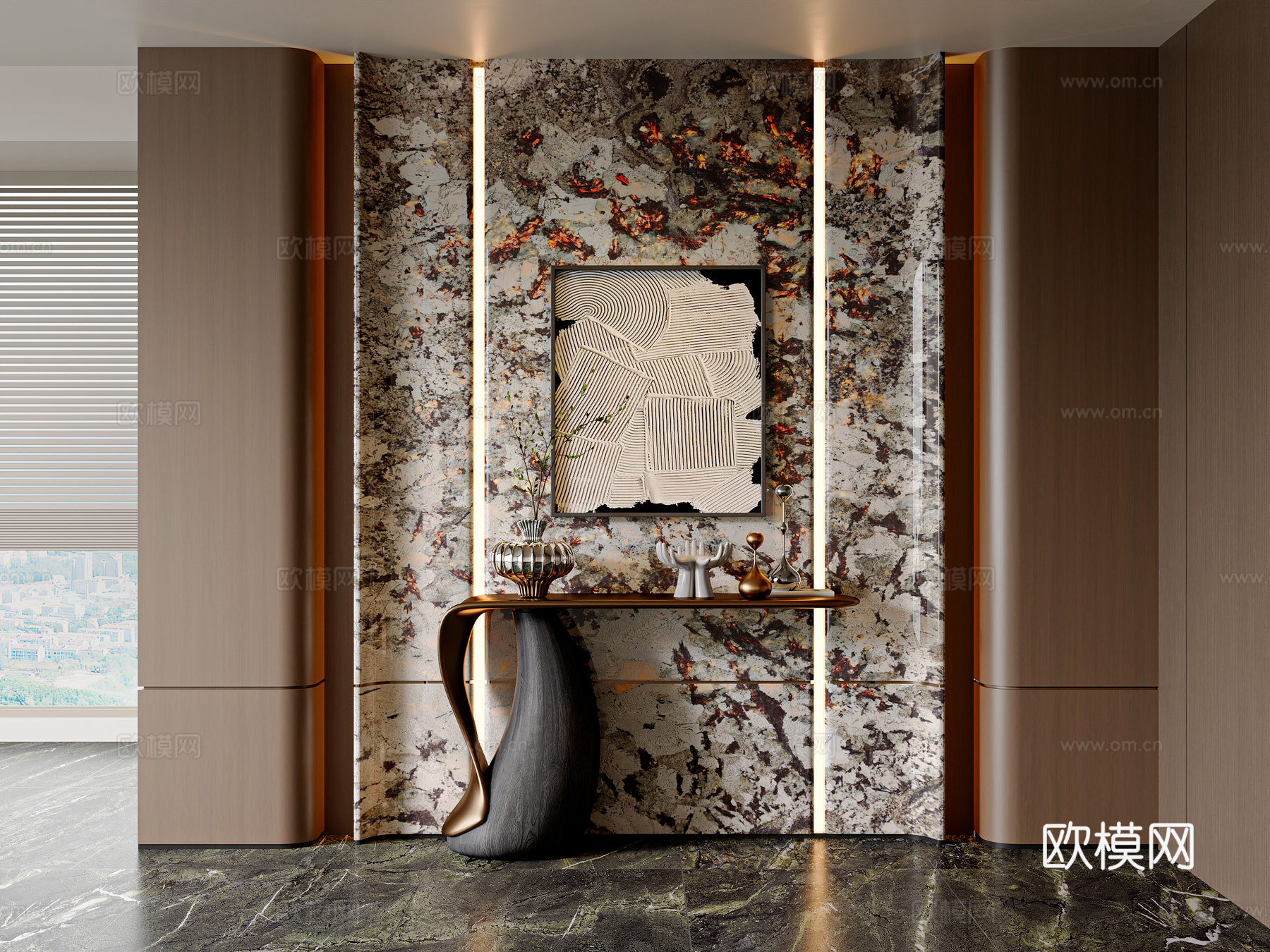 现代意式玄关 门厅 过道玄关 端景 别墅玄关 轻奢端景台3d模型下载