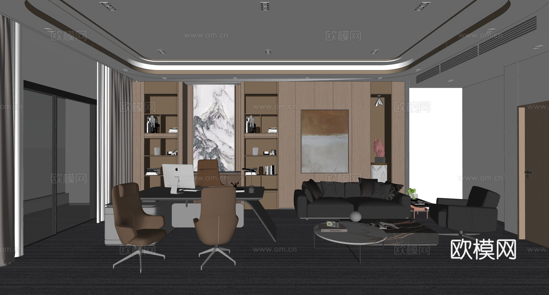 现代办公室_经理办公室_董事长办公室_小办公室_工作室_办公su模型