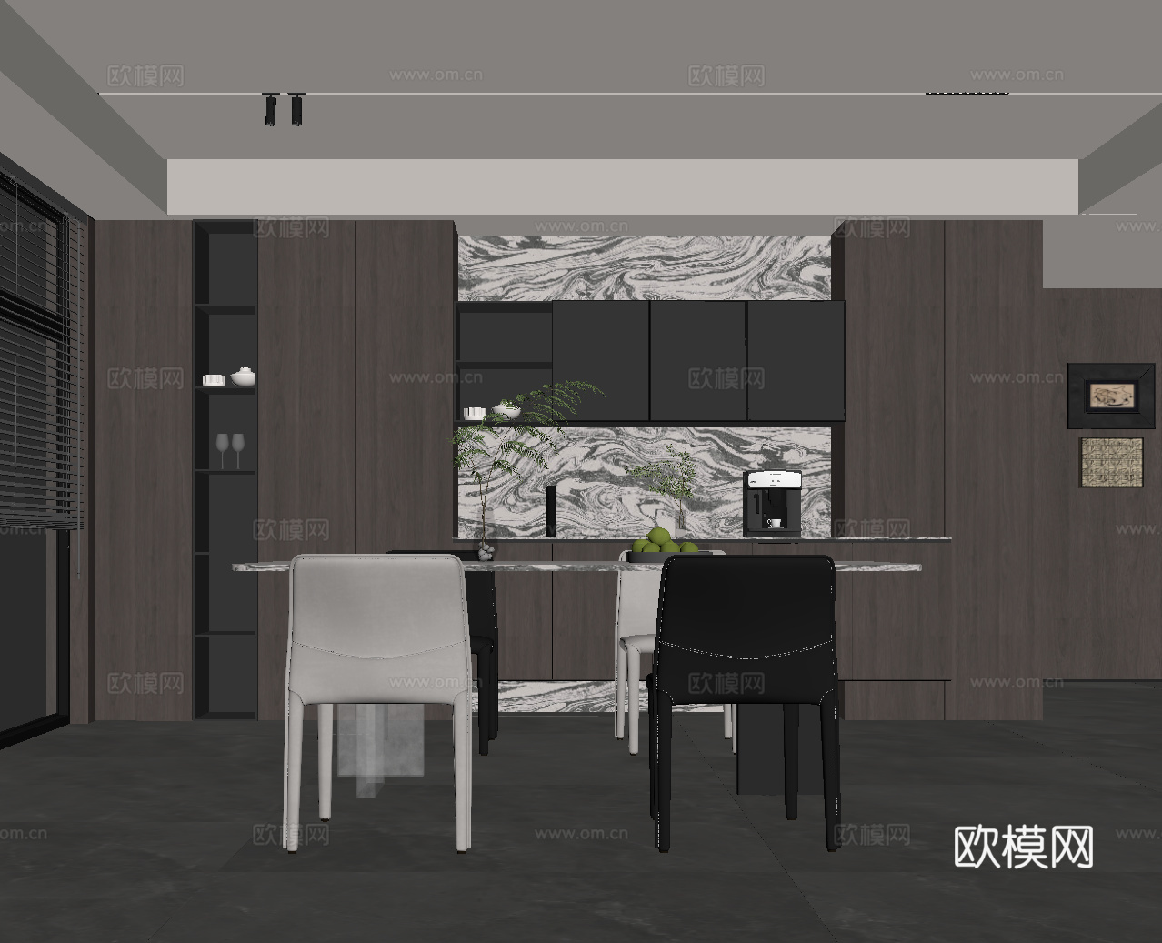 意式餐厅 餐桌椅 酒柜 餐桌椅su模型