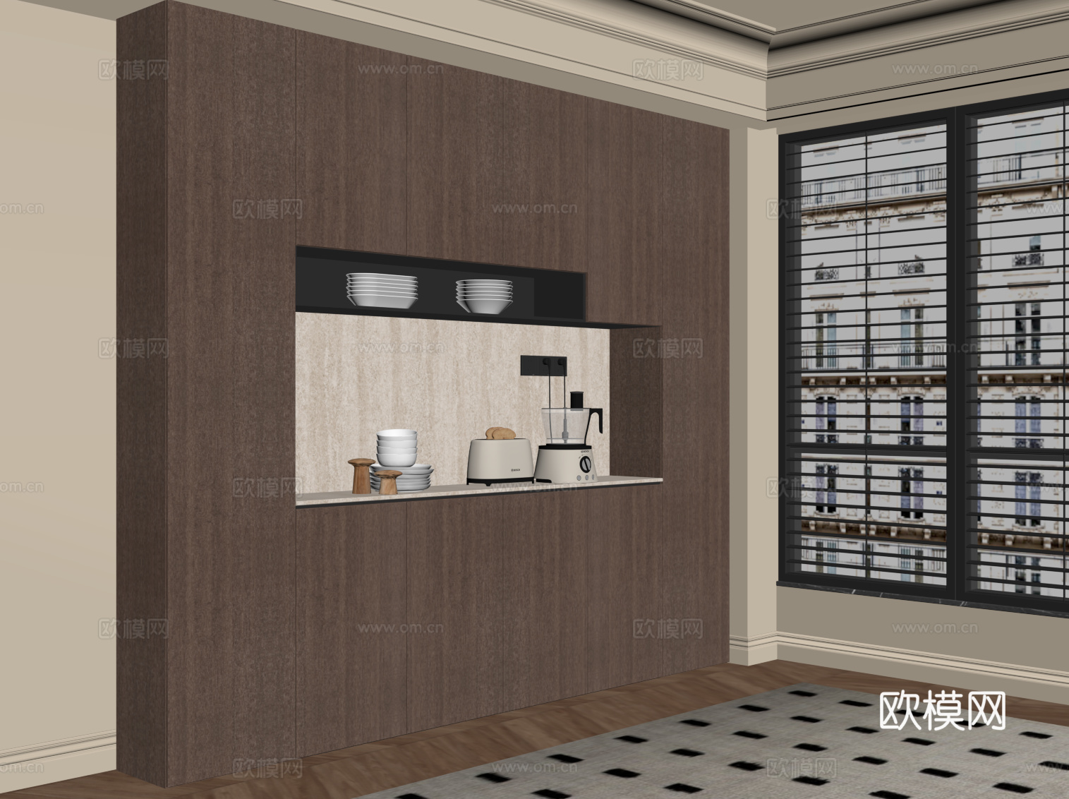 现代中古风餐边柜 橱柜su模型
