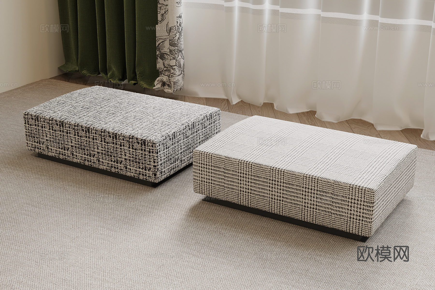 现代布艺沙发凳 换鞋凳su模型