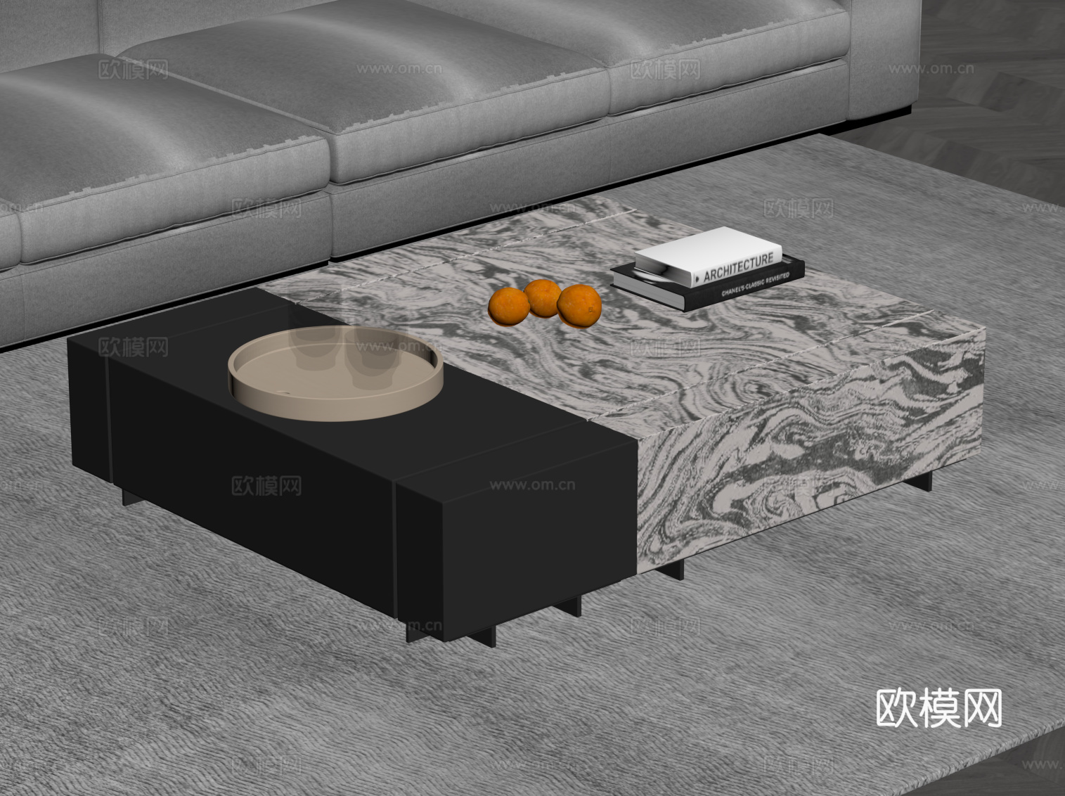 现代意式茶几 大理石茶几su模型