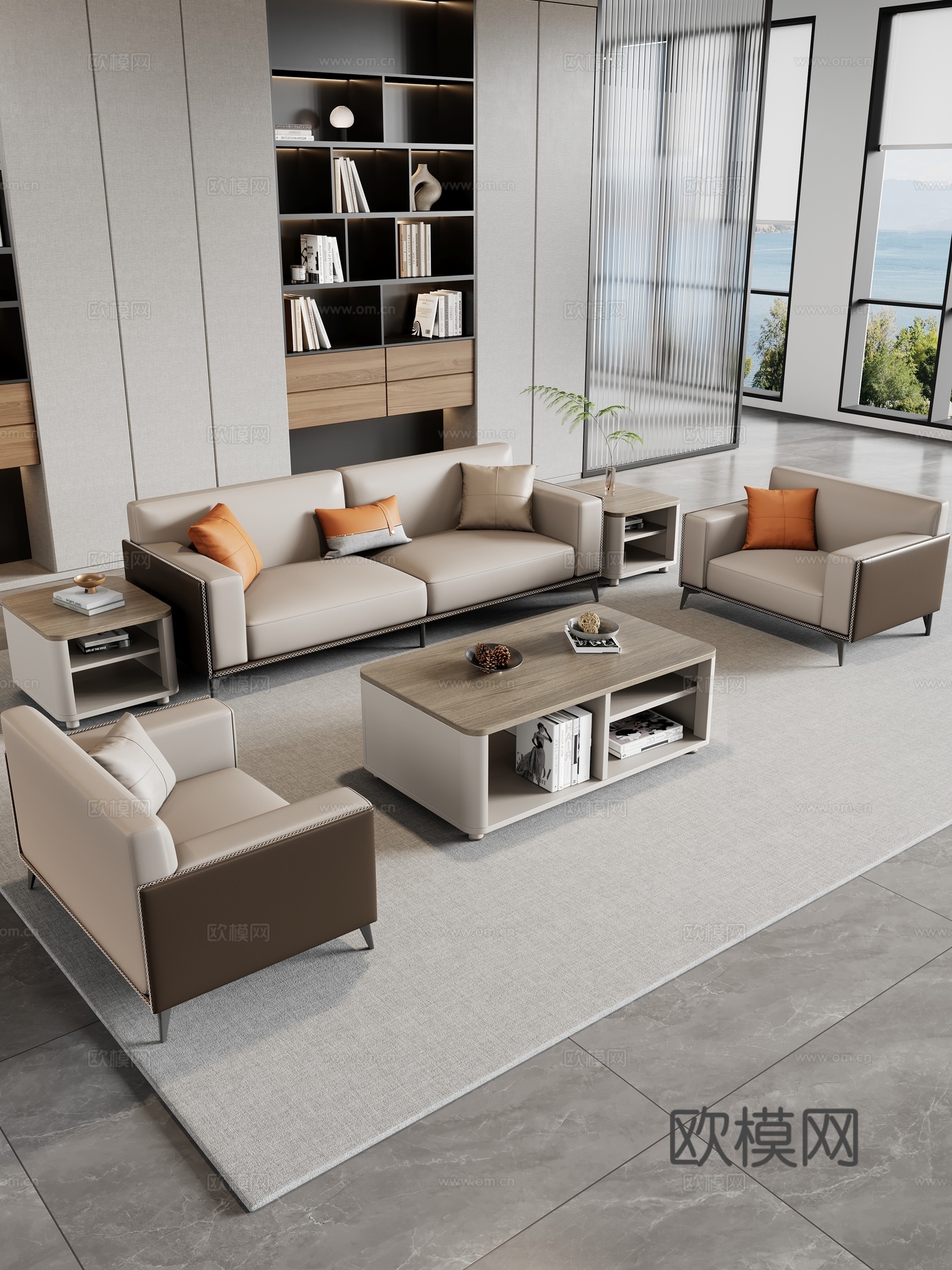 现代办公室 办公沙发茶几组合 沙发茶几组合 接待沙发3d模型下载