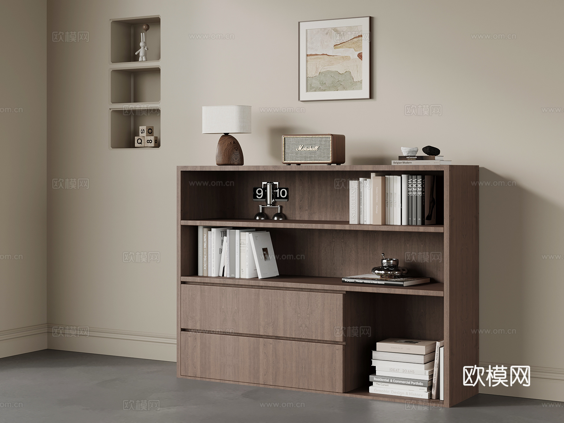 现代中古风书柜 储物柜su模型