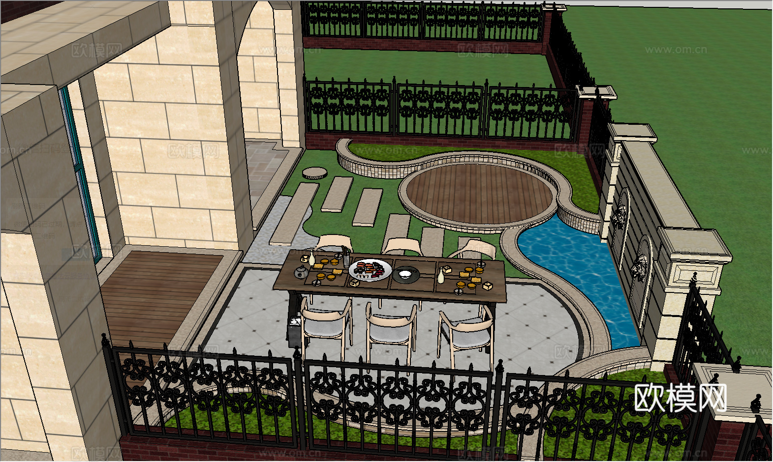 现代庭院花园景观su模型