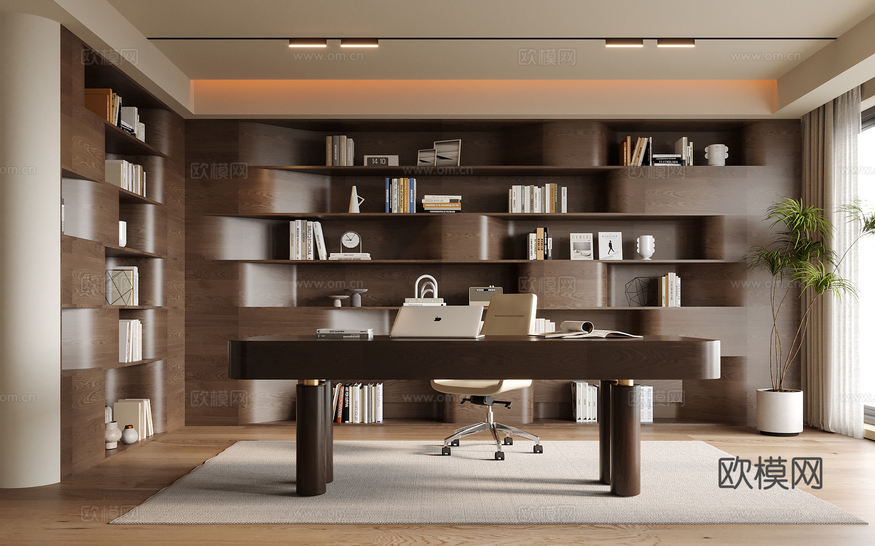 现代书房 书桌椅 书柜su模型