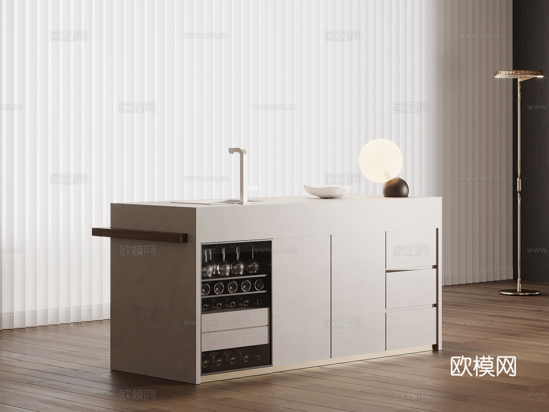 现代简约吧台 岛台 水吧台su模型