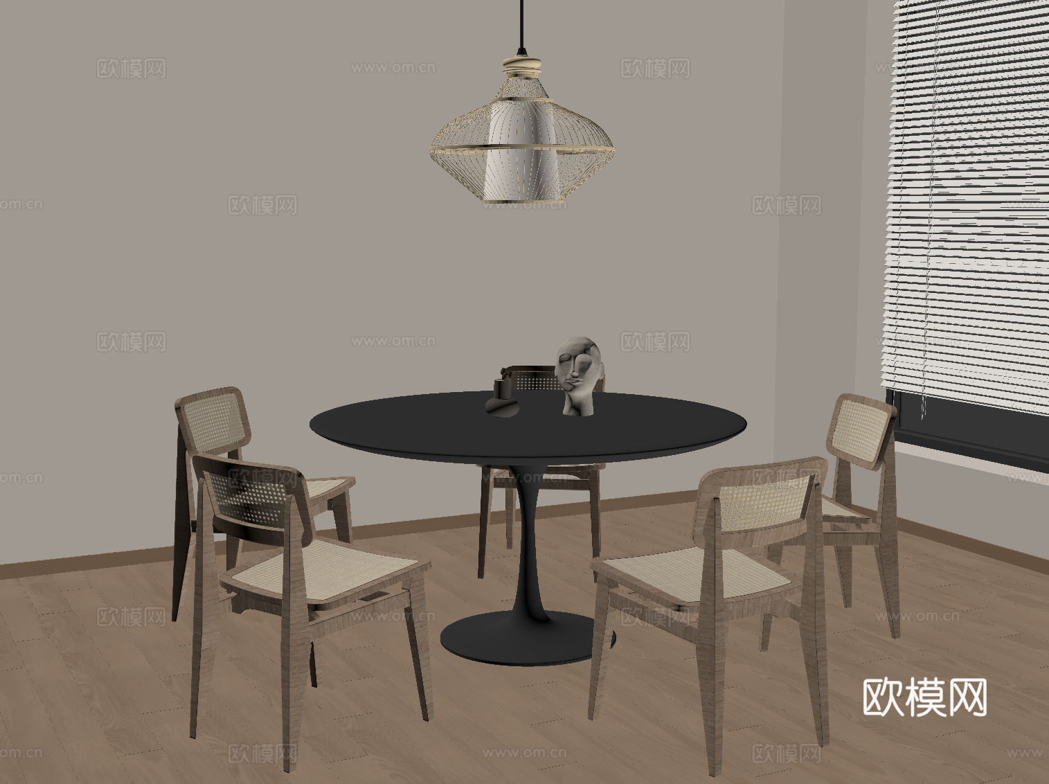 侘寂风餐桌椅 吊灯su模型