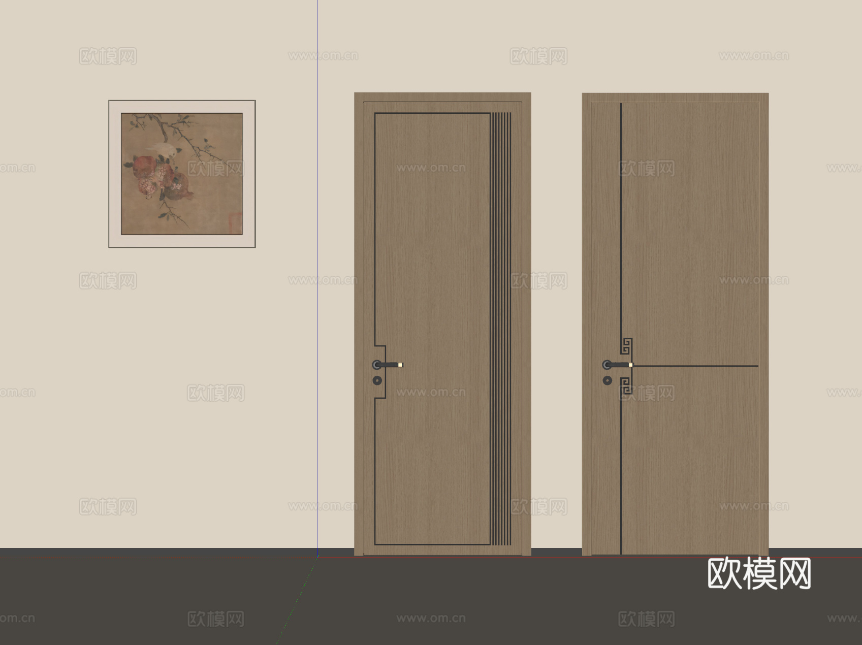 新中式单开门 卧室门 木门su模型