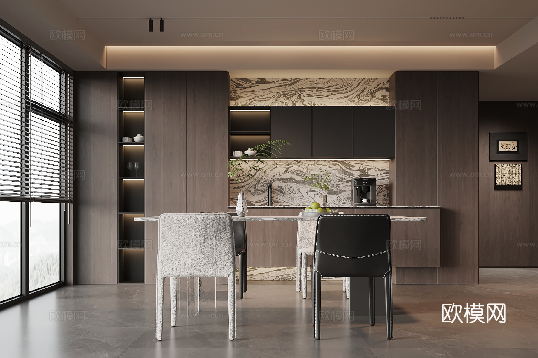 意式餐厅 餐桌椅 酒柜 餐桌椅su模型