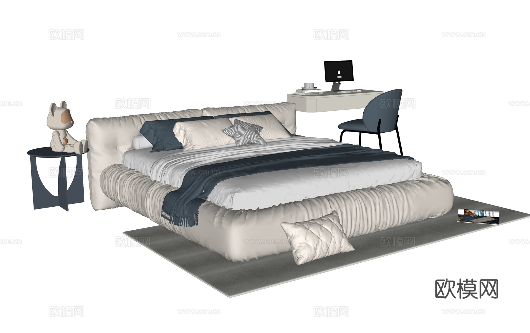 现代儿童床 单人床su模型