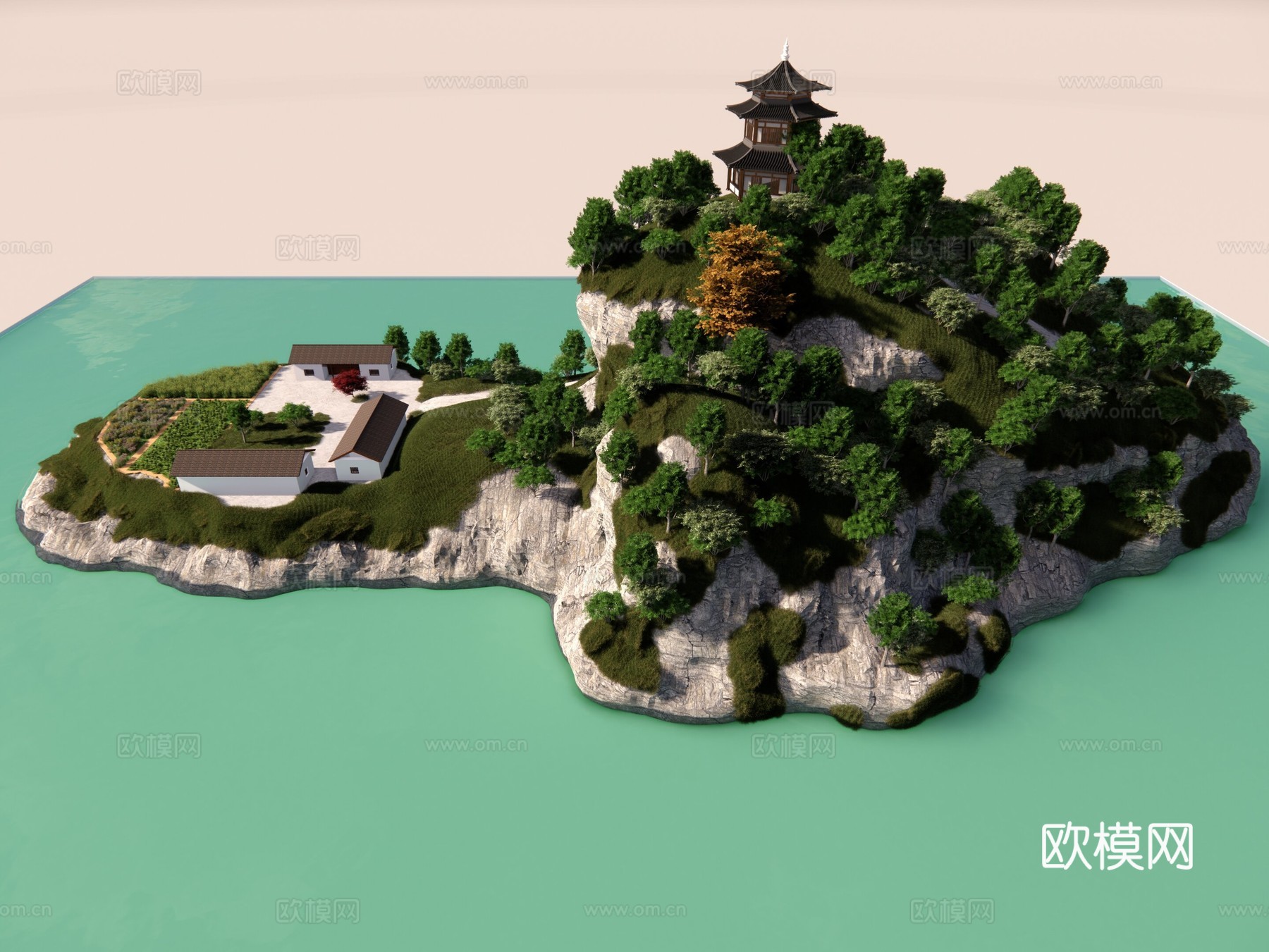 小岛 山洞 大山 海景 风景 小场景su模型