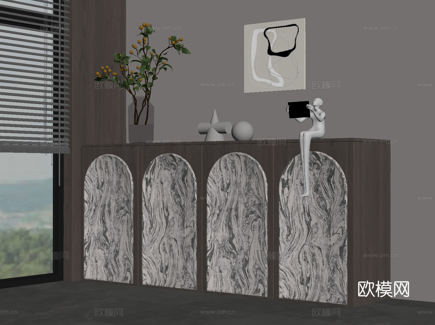 意式玄关柜 入户装饰柜su模型