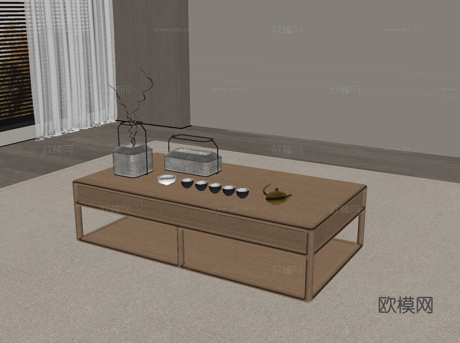 侘寂风侘寂 实木茶几su模型