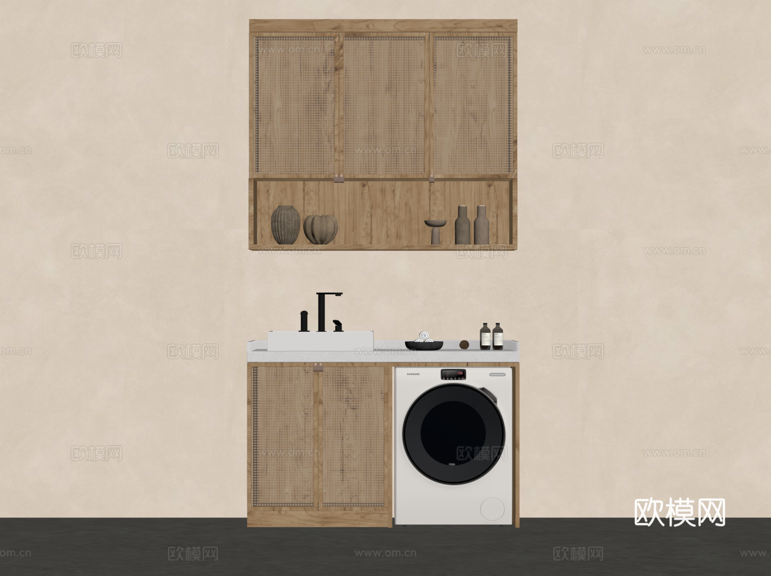 侘寂风阳台柜 洗衣机柜su模型