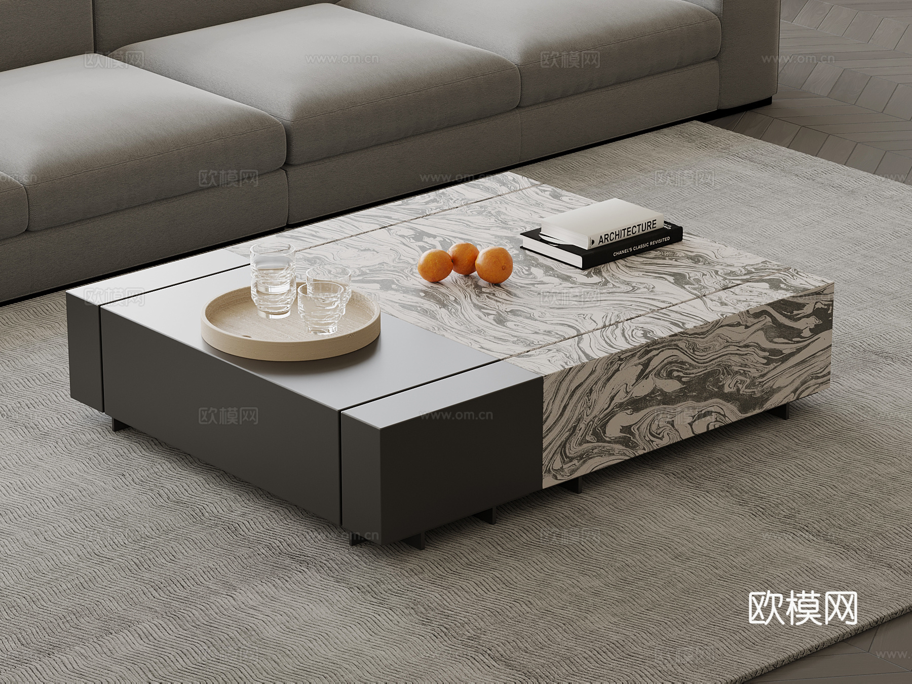 现代意式茶几 大理石茶几su模型