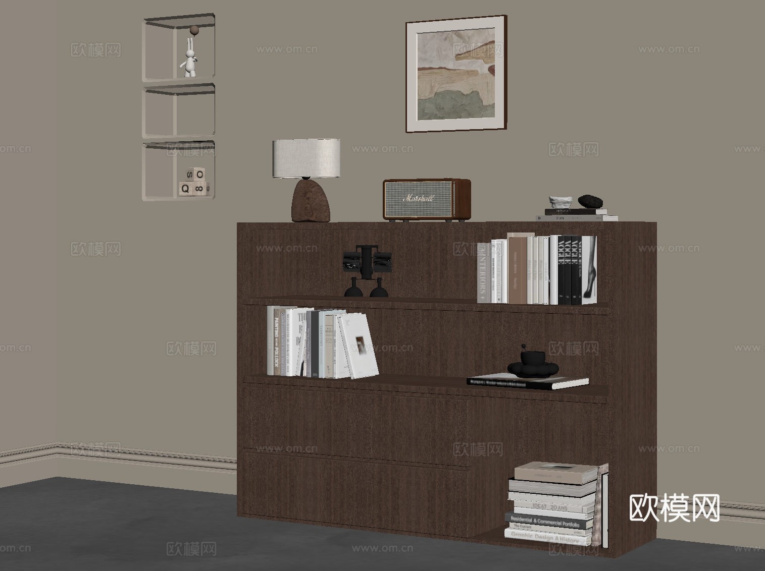 现代中古风书柜 储物柜su模型