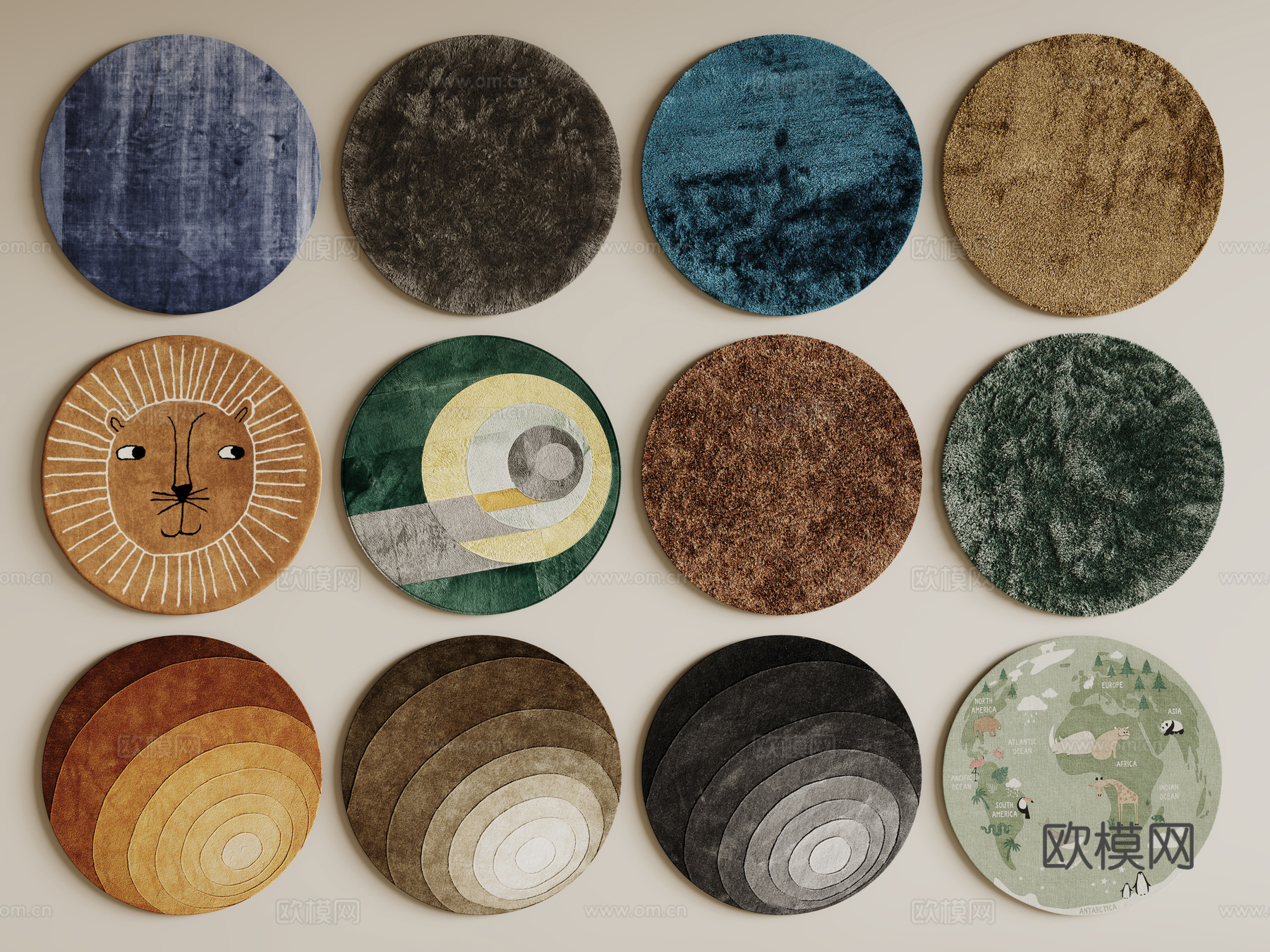 现代圆形地毯 毛绒地毯 布艺地毯 客厅地毯 儿童地毯su模型