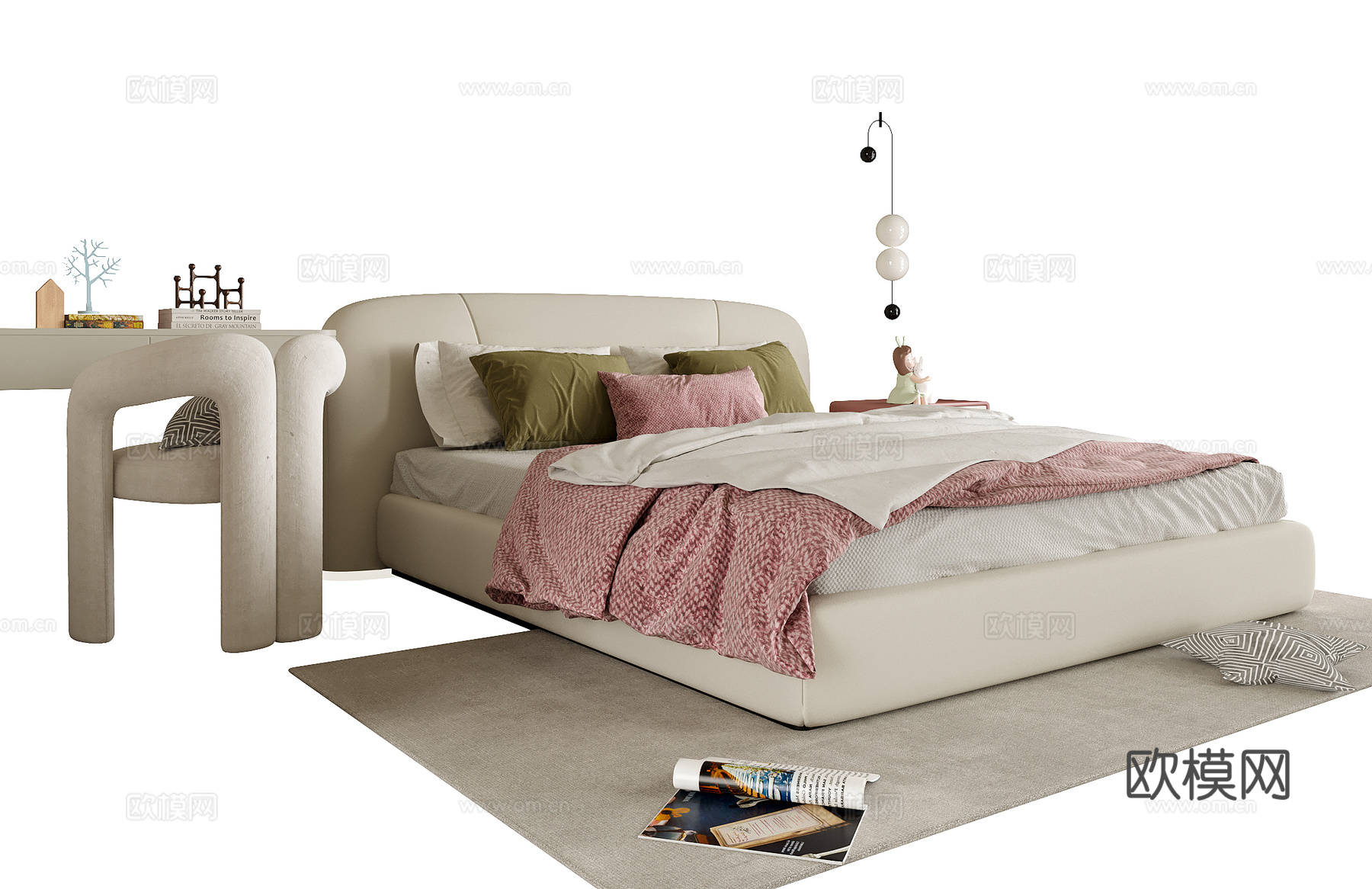 现代儿童床 单人床su模型
