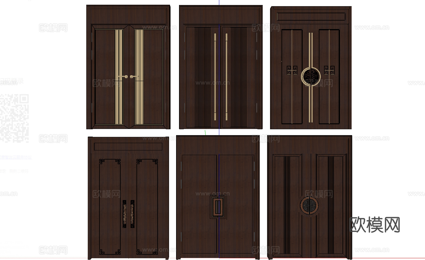 新中式双开大门su模型
