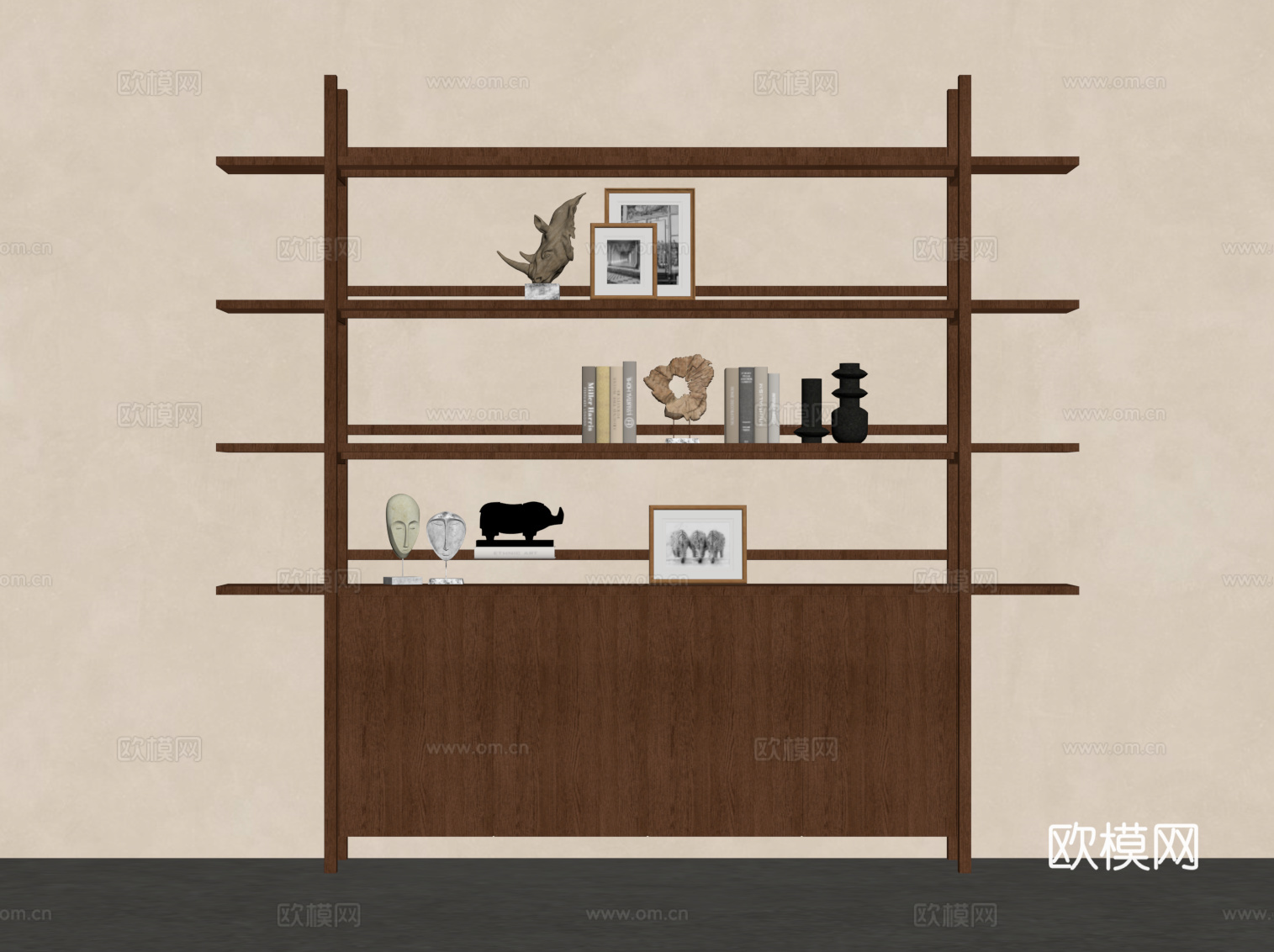 中古风书柜 书架su模型