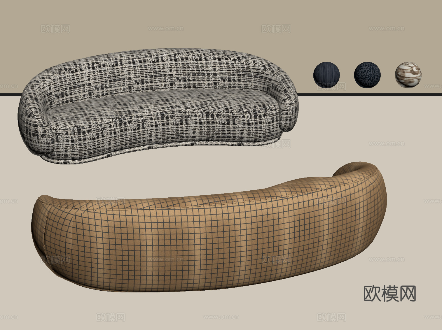 现代布艺沙发 双人沙发su模型
